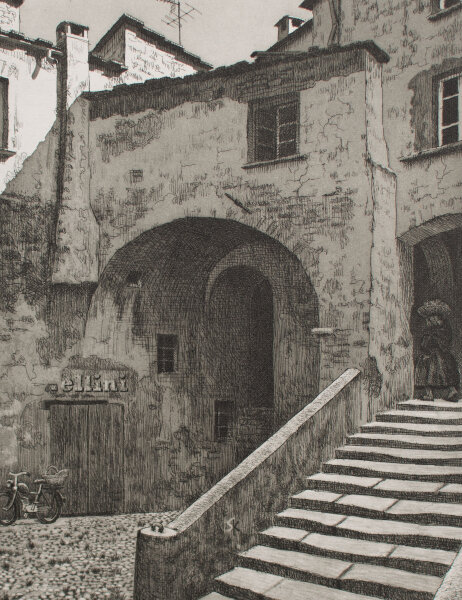 unleserlich signiert - Südliche Stadt - o.J. - Radierung