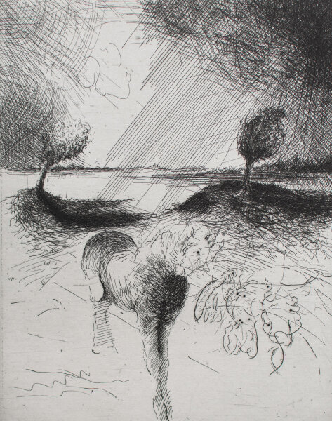 unleserlich signiert - Komposition mit Pferd - 1987 - Radierung