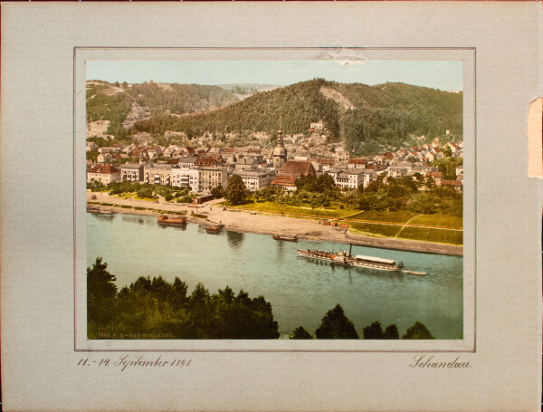 unbekannt - Sächsischer Stadtansichten: Bad Schandau, Dresden - 1898 - Fotografie, doppelt, koloriert