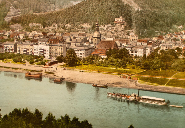 unbekannt - Sächsischer Stadtansichten: Bad Schandau, Dresden - 1898 - Fotografie, doppelt, koloriert