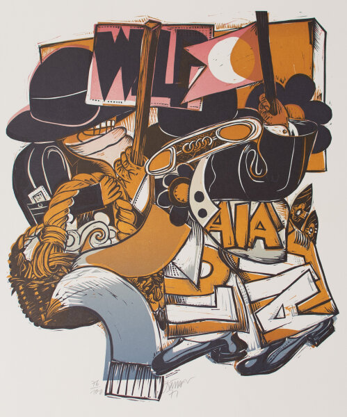 unleserlich signiert - Demonstrant - 1971 - Holzschnitt