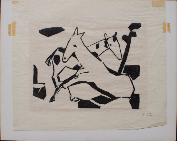 unbekannt - Pferd und Giraffe - 1952 - Holzschnitt