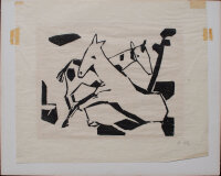 unbekannt - Pferd und Giraffe - 1952 - Holzschnitt