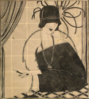 unbekannt - Frau mit Zigarette - um 1900 - Zeichnung