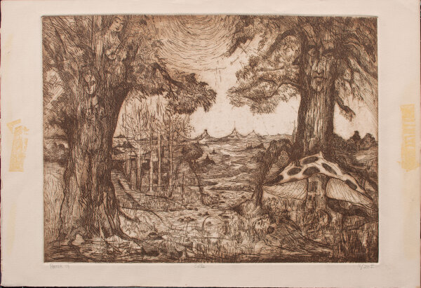 unbekannter Monogrammist G L - Niederdeutsches Hallenhaus/ Bauernhaus - o.J. - Tusche