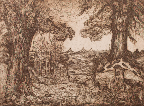 unbekannter Monogrammist G L - Niederdeutsches Hallenhaus/ Bauernhaus - o.J. - Tusche