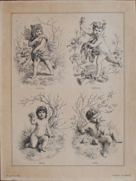 Hermann Segebrecht - Allegorische Figuren für die ersten vier Monate des Jahres - 1885 - Tusche
