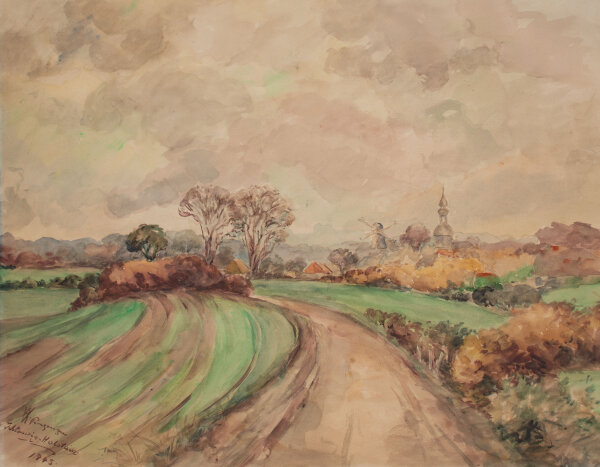 unleserlich signiert - Landschaft, Schleswig-Holstein - 1945 - Aquarell