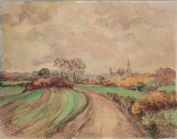 unleserlich signiert - Landschaft, Schleswig-Holstein - 1945 - Aquarell