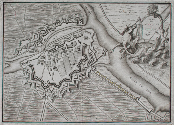 Pierre du Mortous - Belagerungskarte von Sluis 1747 - 1759 - Farbradierung