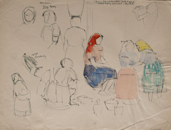 Hertha Peschke-Scholz - Studien Marktfrauen - o.J. - Tusche