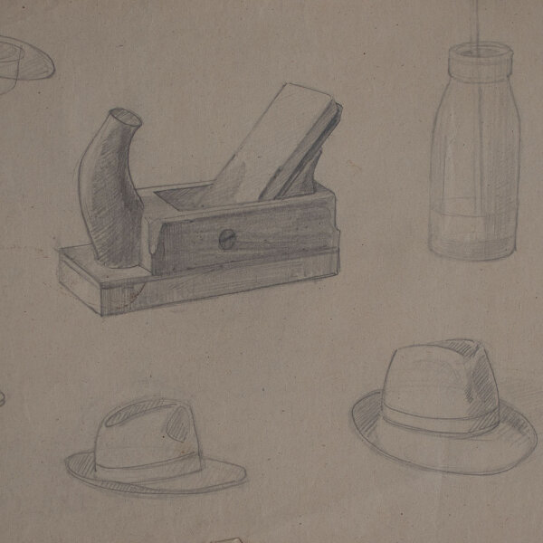 Hertha Peschke-Scholz - Studien nach einem Hobel und einem Hut / Frauenakt - o.J. - Bleistift