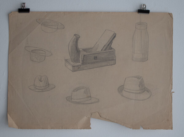 Hertha Peschke-Scholz - Studien nach einem Hobel und einem Hut / Frauenakt - o.J. - Bleistift