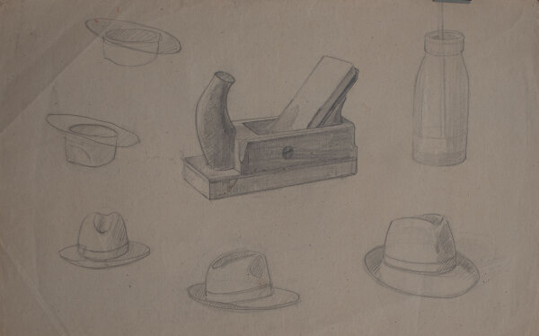 Hertha Peschke-Scholz - Studien nach einem Hobel und einem Hut / Frauenakt - o.J. - Bleistift