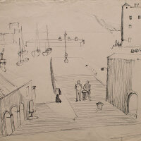 Hertha Peschke-Scholz - Hafenansicht - o.J. - Tusche