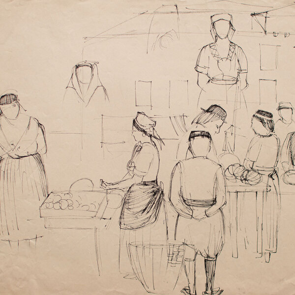 Hertha Peschke-Scholz - Marktszene - o.J. - Tusche