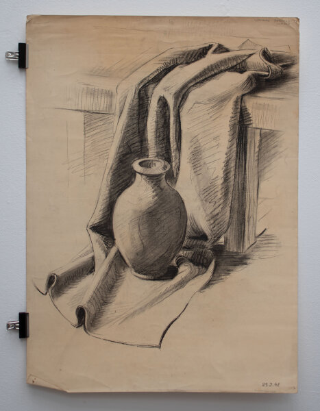 Hertha Peschke-Scholz - Stillleben mit Malutensilien - 1948 - Kohle / Pastellkreide