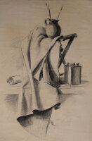 Hertha Peschke-Scholz - Stillleben mit Malutensilien - 1948 - Kohle / Pastellkreide