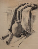 Hertha Peschke-Scholz - Stillleben mit Malutensilien - 1948 - Kohle / Pastellkreide