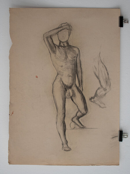 Hertha Peschke-Scholz - Männlicher Akt mit Hand am Kopf - o.J. - Pastellkreide