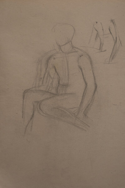 Hertha Peschke-Scholz - Studie eines Schädels / Männlicher Akt - o.J. - Kohle