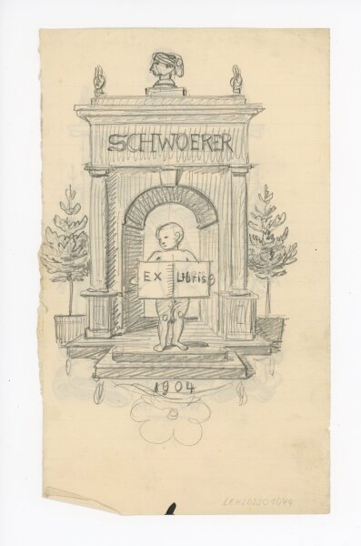 unbekannt - Ex Libris Entwurf mit Engel - o.J. - Tuschezeichnung