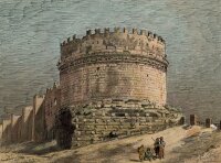 unbekannt - Burg mit Wanderern - o.J. - kolorierte...