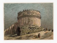 unbekannt - Burg mit Wanderern - o.J. - kolorierte...