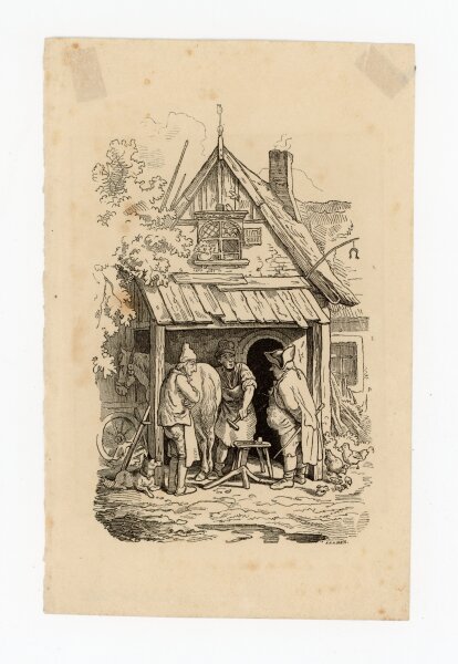 August Gaber - Pferd und Hufschmied - o.J. - Holzschnitt