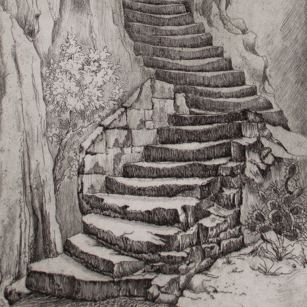 Dick van Luijn - Steintreppe - 1950 - Radierung