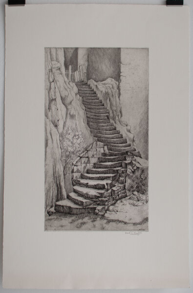 Dick van Luijn - Steintreppe - 1950 - Radierung