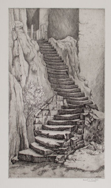 Dick van Luijn - Steintreppe - 1950 - Radierung