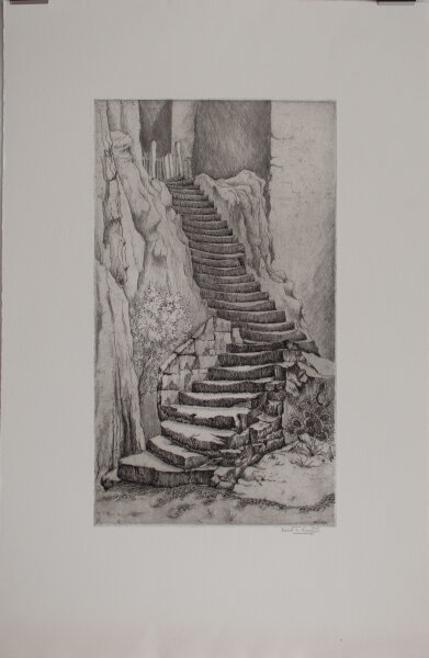Dick van Luijn - Steintreppe - 1950 - Radierung