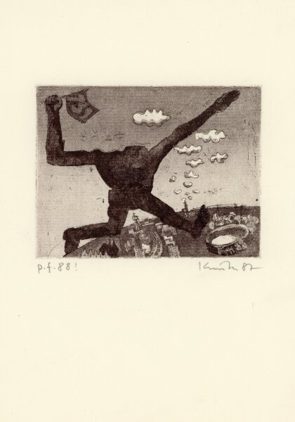 Dietrich Kunth - Das Wesen über der Stadt - 1987 - Radierung