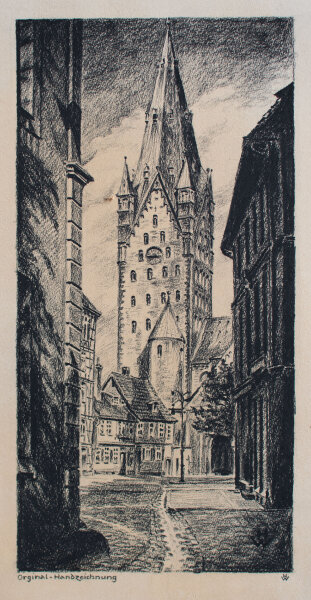Hans Weitzner - Dom zu Paderborn - o.J. - Kohlezeichnung