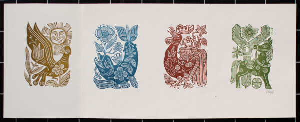 Hermann Huffert - Neujahrsgrafik - 1977 - Farbholzschnitt