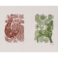 Hermann Huffert - Neujahrsgrafik - 1977 - Farbholzschnitt