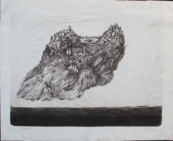 unleserlich signiert - Fantastische Landschaft - o.J. - Radierung