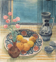 Hugo Notthoff - Stillleben mit Obstteller und Krug - 1967 - Aquarell, Tusche