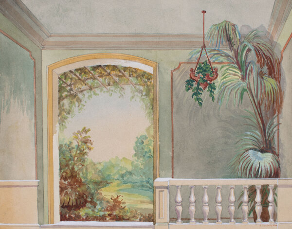 F. W. Erbe - Empfangs- od. Wohnzimmer, Prospekt - 1900 - Aquarell