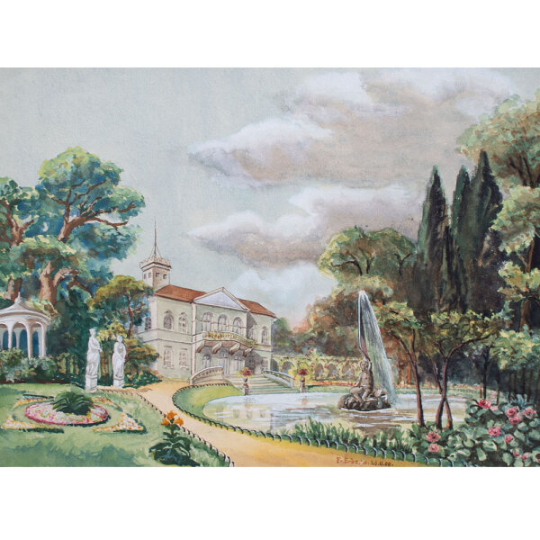 F. W. Erbe - Schloß mit Park - 1900 - Aquarell
