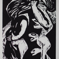 Ina Barfuss - Besitzgier - 1985 - Holzschnitt