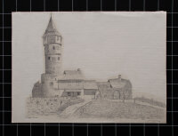 signiert W. Ludwig - Friedberger Warte – Frankfurt am Main - 1844 - lavierter Bleistiftzeichnung