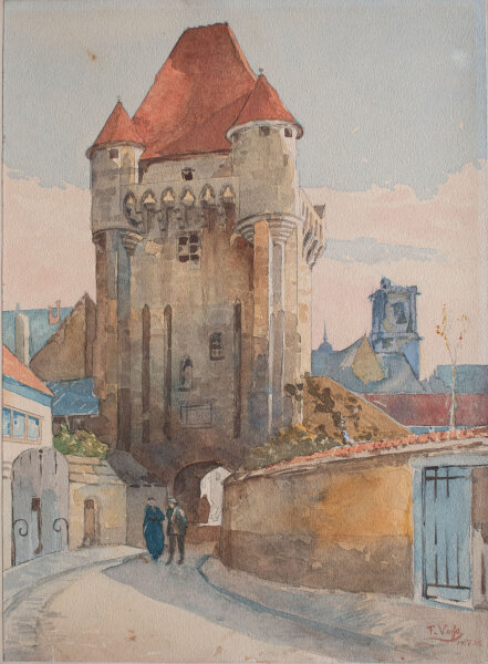 F. Voß - Stadttor Nevers - Porte du Croux - 1905 - Aquarell