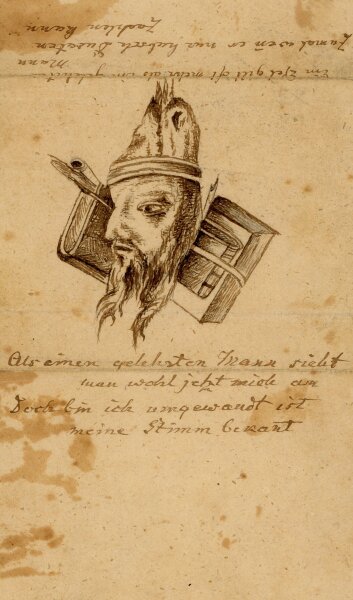 unbekannt - Männliches Porträt mit Büchern - o.J. - Tuschezeichnung