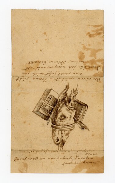 unbekannt - Männliches Porträt mit Büchern - o.J. - Tuschezeichnung