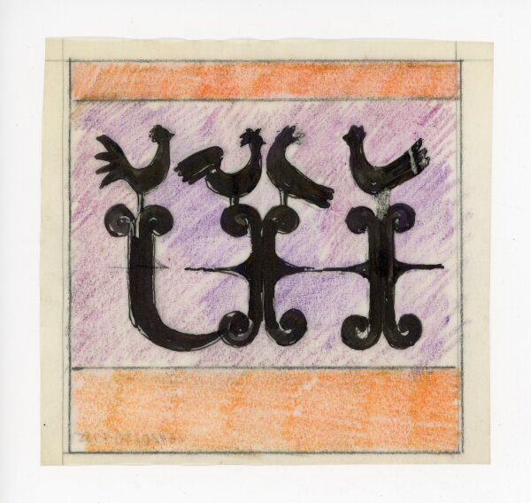 unbekannt - Grafikentwurf mit Hühnern - o.J. - Mischtechnik