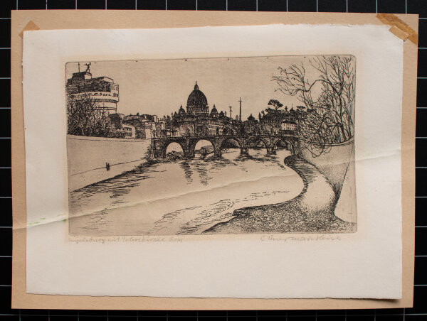 Cäcilie Thiermann-Heise - Engelsburg mit Peterskirche, Rom - o.J. - Radierung