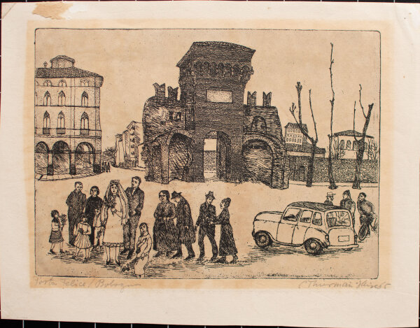 Cäcilie Thiermann-Heise - Hafen von Mantua, Lampionfest - 1965 - Radierung