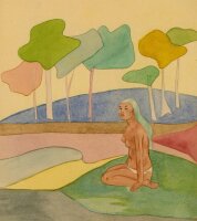 unbekannt - Weiblicher sitzender Akt mit Landschaft. -...